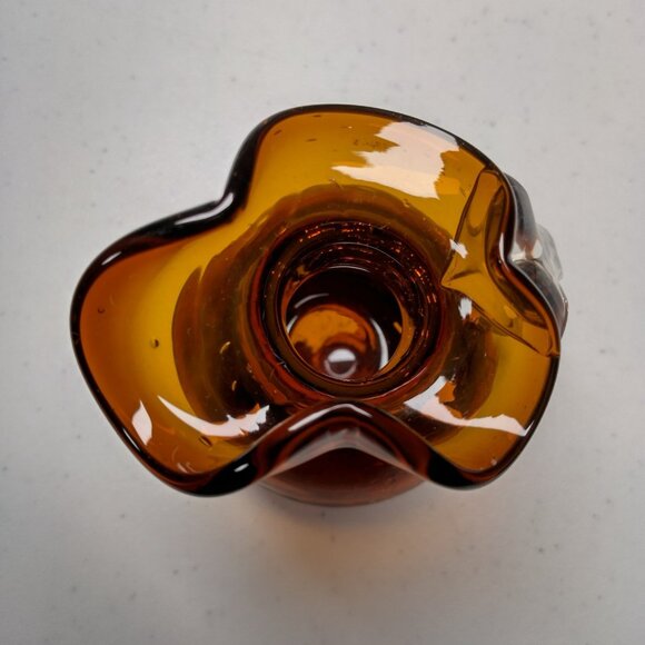 Crackle Glass Pitcher Brown Small Clear Handle Vase Collectible Art 3.75" Tall - Picture 10 of 15